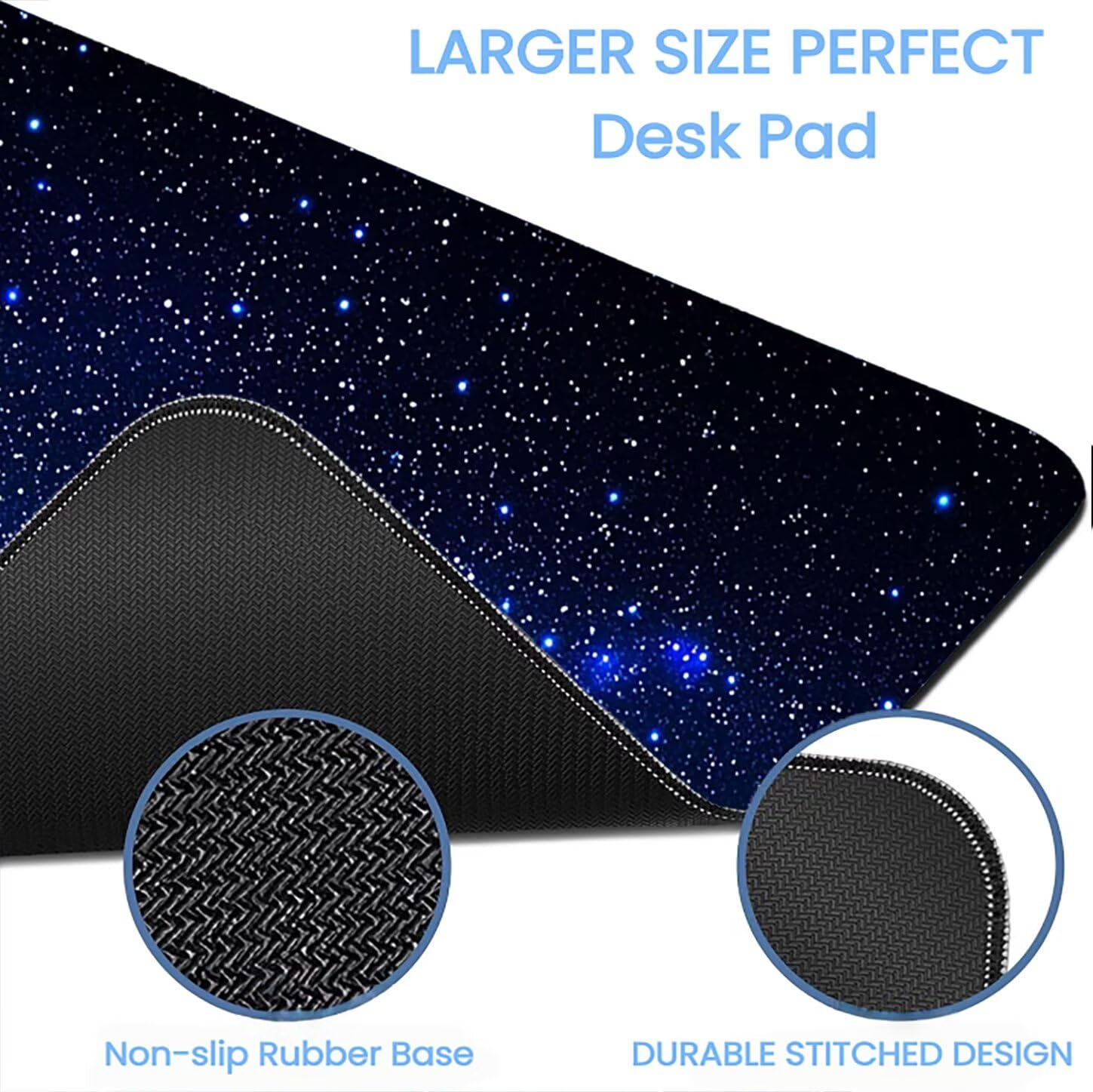 Lpfieonn Sternenhimmel Großes Schreibtischunterlage, XXL Schreibtischunterlagen, Blau XXL Wasserdicht Gaming Mousepad mit Vernähter Rand und Rutschfeste Gummibasis, für Hause/Büro 120x60cm PF-3859