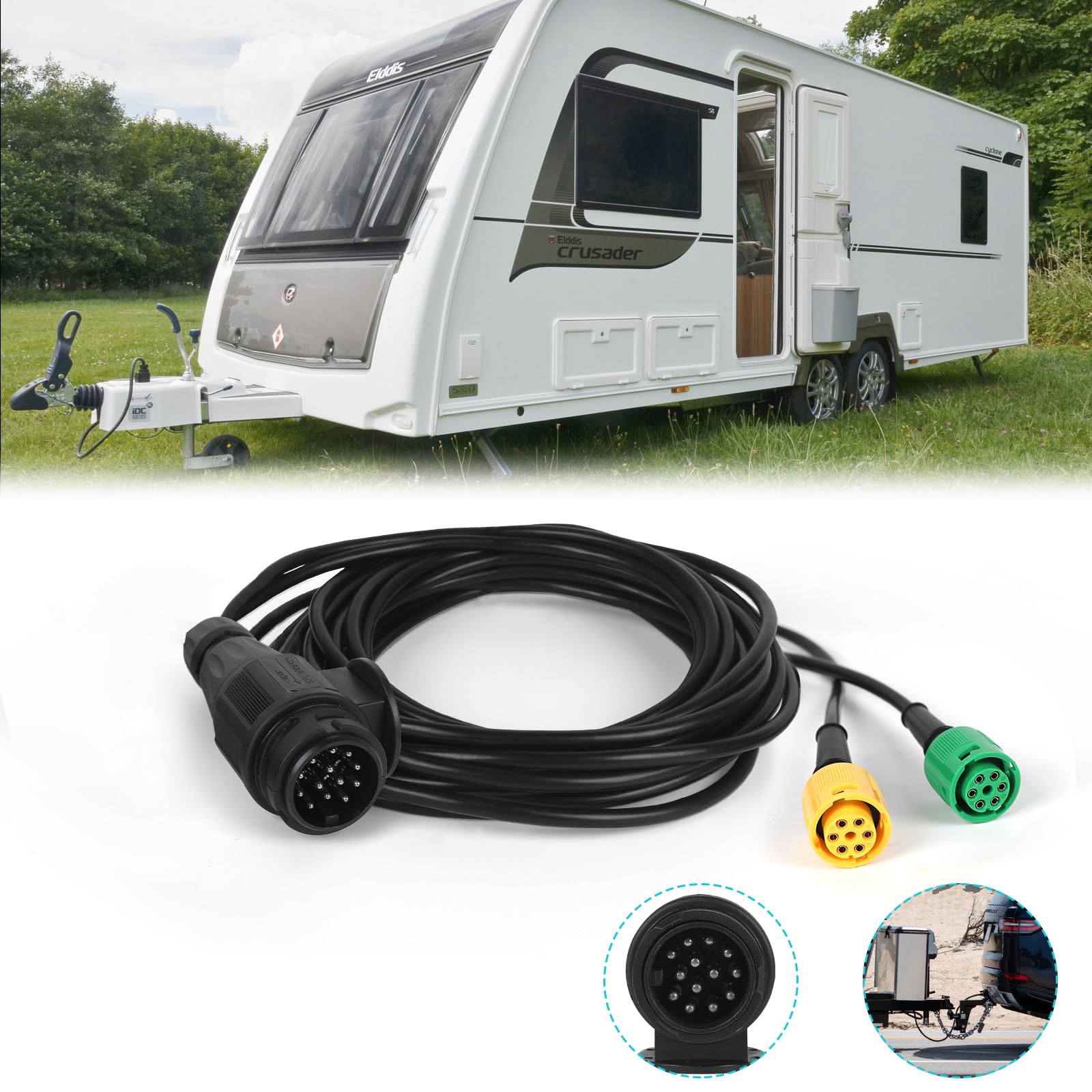 AOHEWEI Cable para Remolque 5 m con Enchufe 13 Pines y 2X Conector 6 Pines - Arnes de Cableado con Conector de Bayoneta para Luces de Remolque Traseras