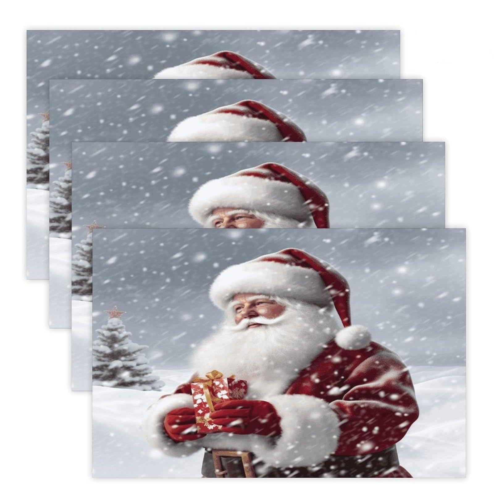 Santa Claus Snow Secenry Placemats Heat-Resistant Washable Place Mats Anti Slip Dining Table Place Mats Wipeable Dining Table Mats Kitchen Decoration Placemats 17.7’’×11.8’’