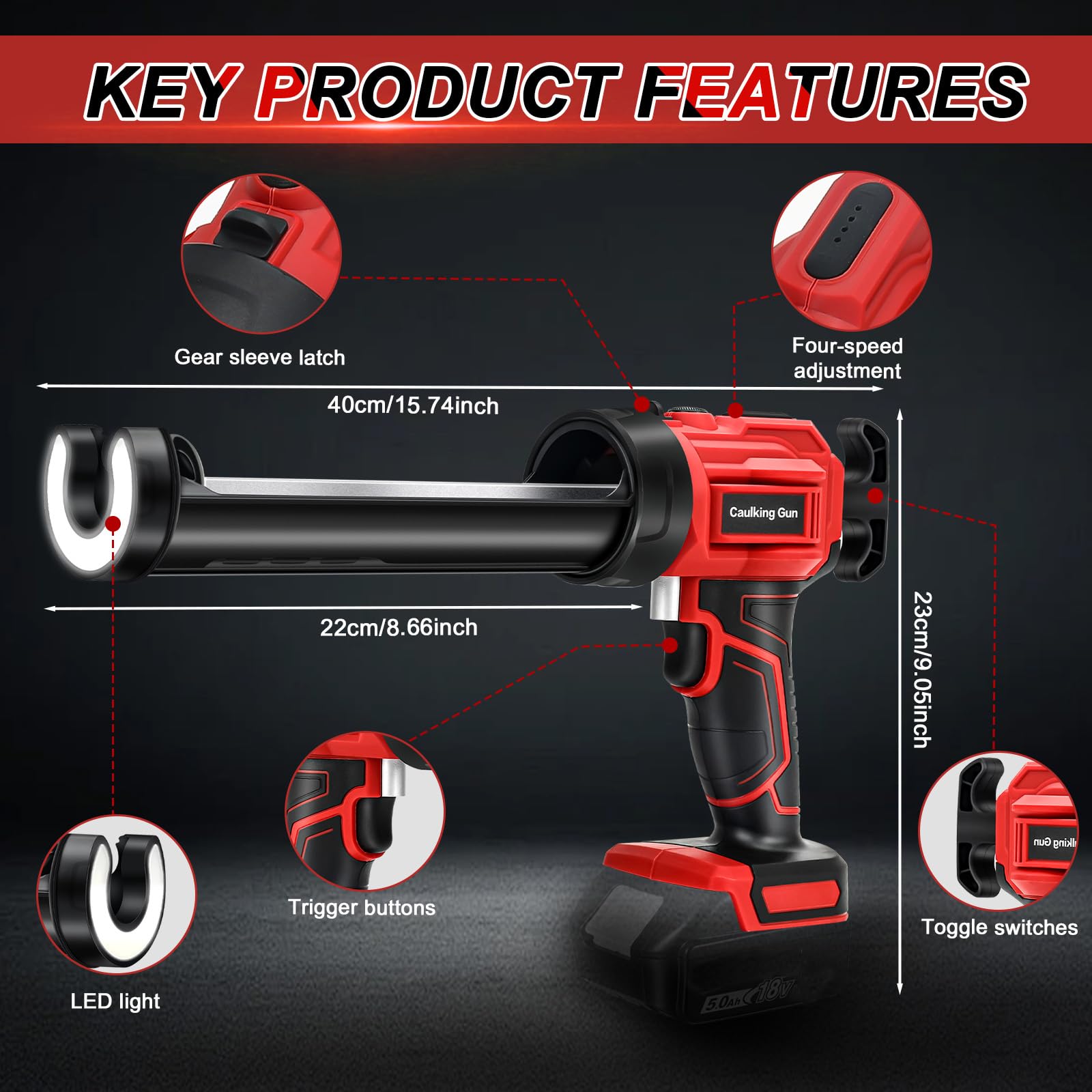 Pistola Per Silicone A Batteria 18V - Compatibile Makita, 4 Velocità Regolabili, Luce LED, Senza Fili, Professionale - Foto 8