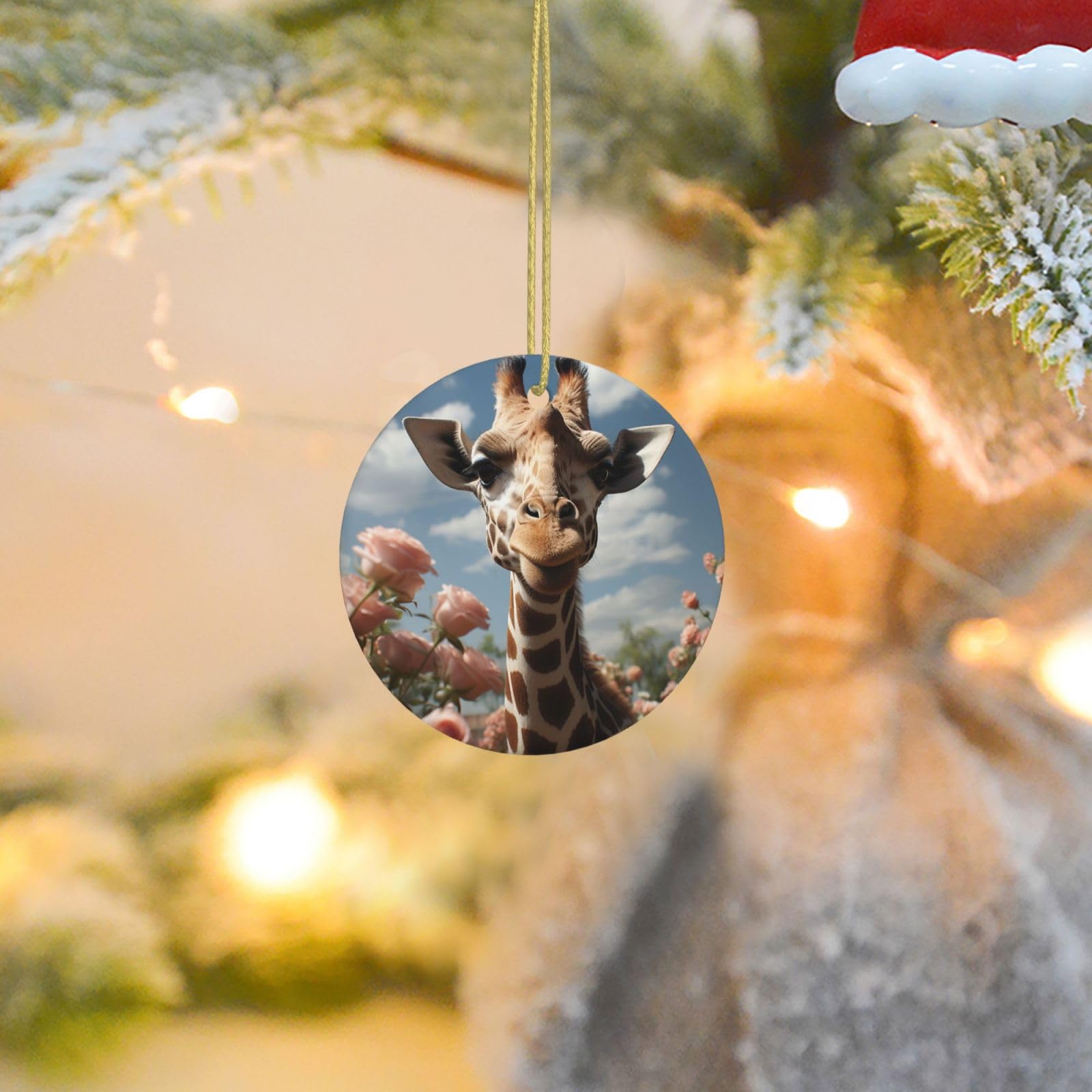 Christmas Tree Ornaments Ceramics Christmas Round Decorations Beautiful Giraffe Ceramics Ornaments Circle Pentagram Xmas Tree Hanging Pendant for Christmas Tree Party Holiday Home Decor