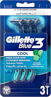 شفرات حلاقة بلو 3 للرجال من جيليت، شفرات للاستخدام مرة واحدة مع إحساس بالبرودة، 3 شفرات حلاقة
