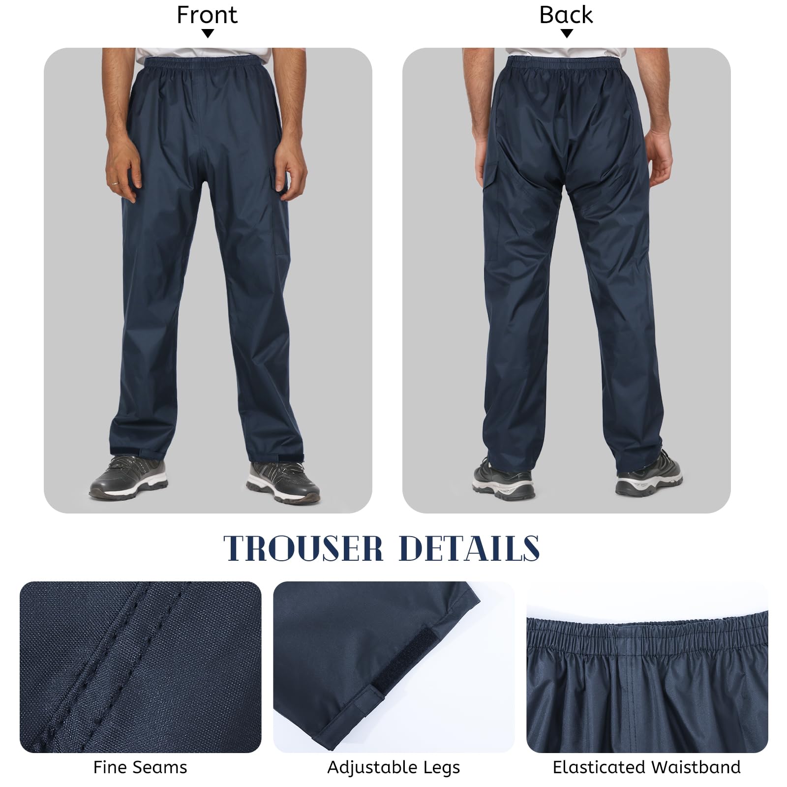 Pantaloni da Uomo Impermeabili Antivento Pantaloni da Pioggia Spessi e Spessi per Escursionismo, Golf, Pesca, Ciclismo