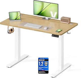 VASAGLE Höhenverstellbarer Schreibtisch, Stehtisch, Computertisch, Erinnerung bei langem Sitzen, Memory-Funktion mit 4 Höhen, für Büro, 100 x 60 cm, goldeichenfarben LSD310YA03