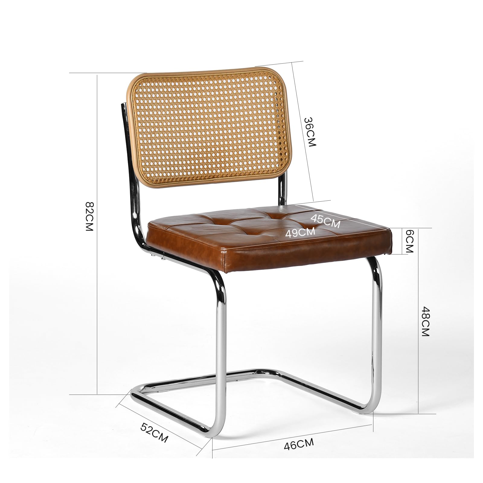 EGGREE 4er-Pack Rattan-Esszimmerstühle mit PU-Kissen und Galvanisierten Eisenbeinen für Konferenzräume, Büros, Esszimmer, R04-Braun