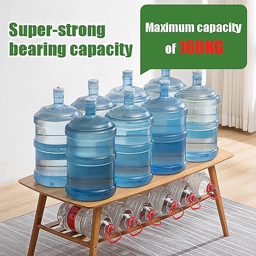 Miniatura 6 de Mesa auxiliar de bambú, mesa auxiliar rectangular con estante abierto de almacenamiento, mesa de centro de 2 niveles, mesa central de mediados de