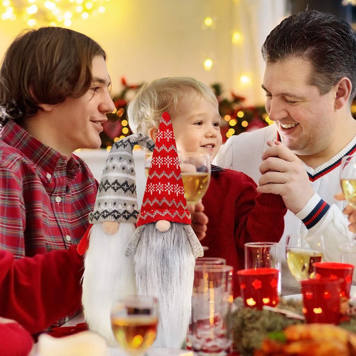 Fundas para botellas de vino de gnomo de Navidad, paquete de 4 unidades, hechas a mano, gnomos suecos, decoración de Navidad, decoración de mesa de comedor de Año Nuevo, regalo de fiesta 7