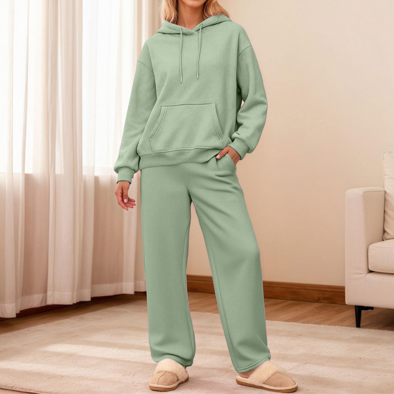 Tuta sportiva casual con cappuccio e pantaloni a gamba larga, autunno inverno, due pezzi, comodo da indossare per le attività quotidiane