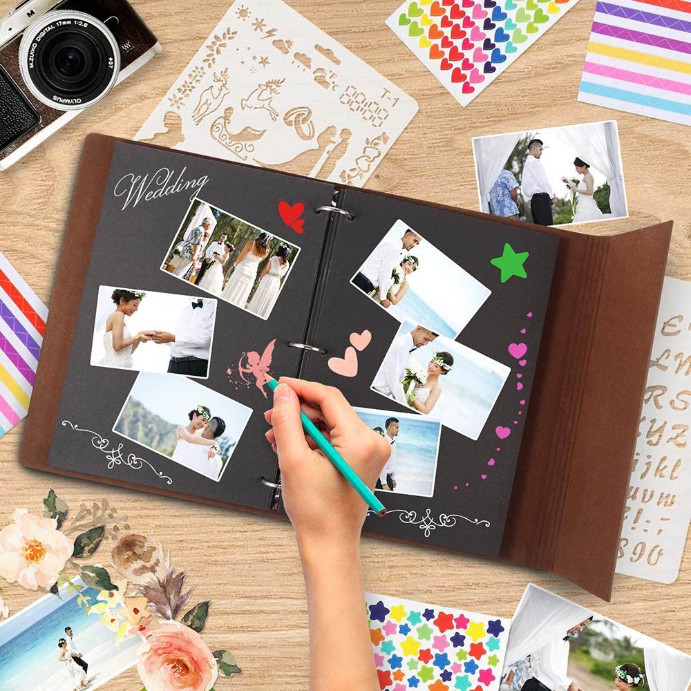KAYLRE Album fotograficzny Album fotograficzny Vintage Czarna strona DIY Album fotograficzny Album fotograficzny Boże Narodzenie urodziny Boże Narodzenie prezent na Boże Narodzenie Boże Narodzenie