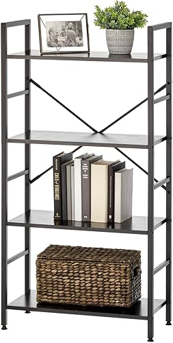 mDesign Estantería industrial de metal y madera de 4 niveles alta y moderna estantería Etagere para libros plantas imágenes almacenamiento rústico