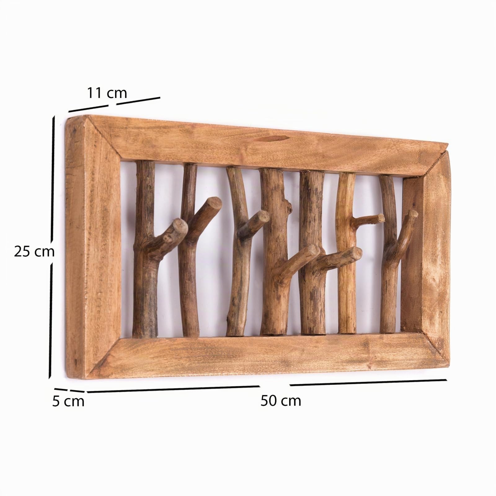 PORTEMANTEAU Mural Leonor 50 | 7 Crochets, Bois, 50 cm | Panneau de Garde-Robe, patère Naturelle, Crochet Mural décoratif, vestiaire dentrée, Barre à Crochets