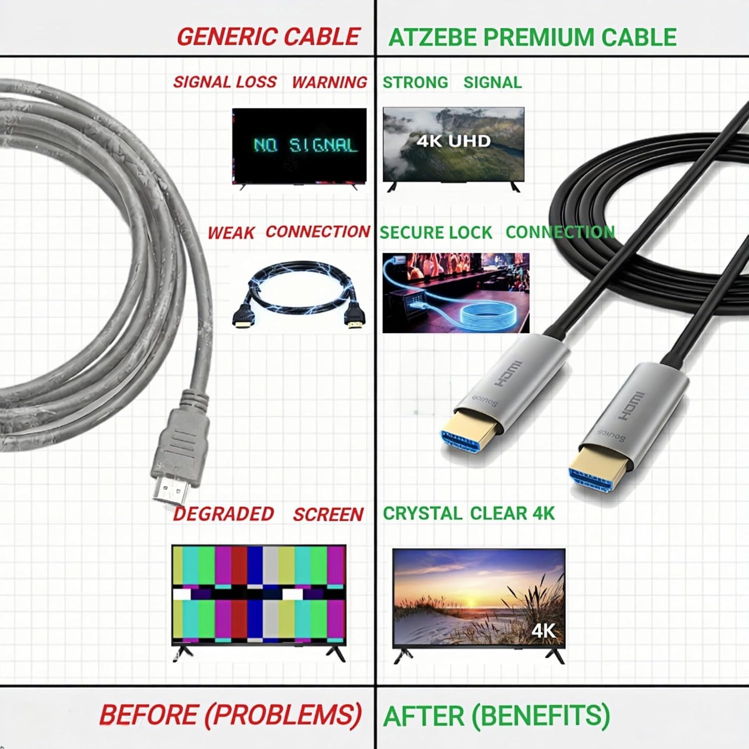 30m Cavo HDMI in fibra ottica 4K@60Hz – HDMI 2.0 ottico 18 Gbps, HDR10, 4:4:4, HDCP 2.2, sottile e flessibile – Per gaming, home cinema, TV/proiettore