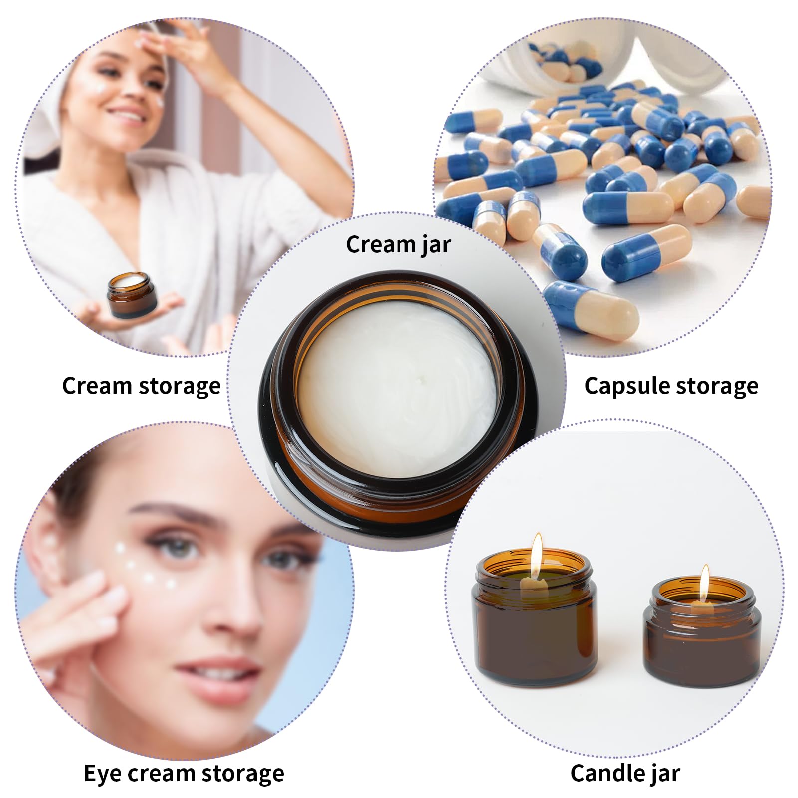 Pots en verre ambré, pots cosmétiques vides avec couvercles 14 x 20 ml, petits pots d'échantillon