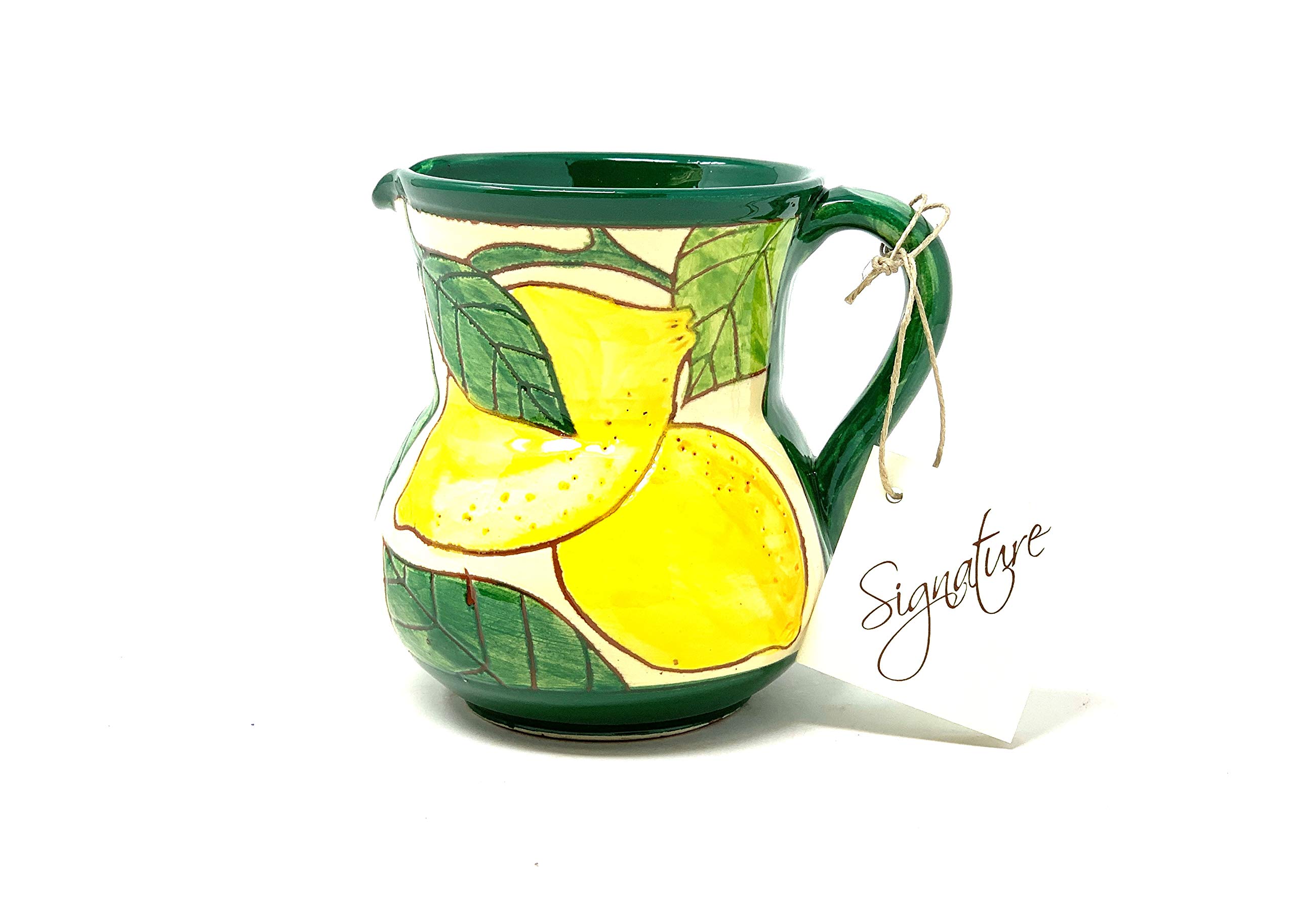 Verano Spanish Ceramics White Signature Hand Painted Lemons Decorative Flower Vase Serving Jug Pourer - Small 12Cm 0.5L
