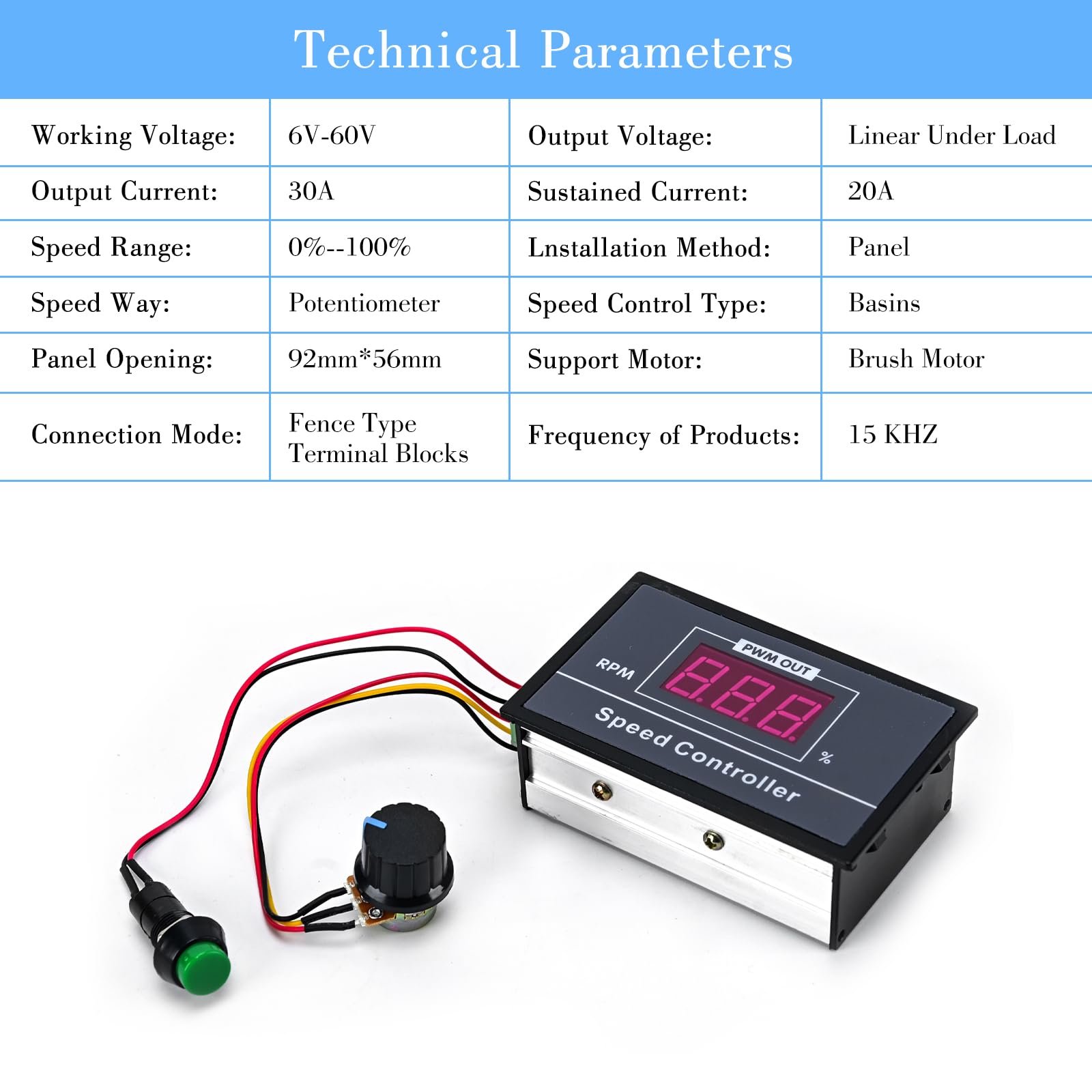 REGOLATORE VELOCITÀ MOTORE PWM Controller 20A 9V 12V 24V 36V 48V 60V DC - Foto 10