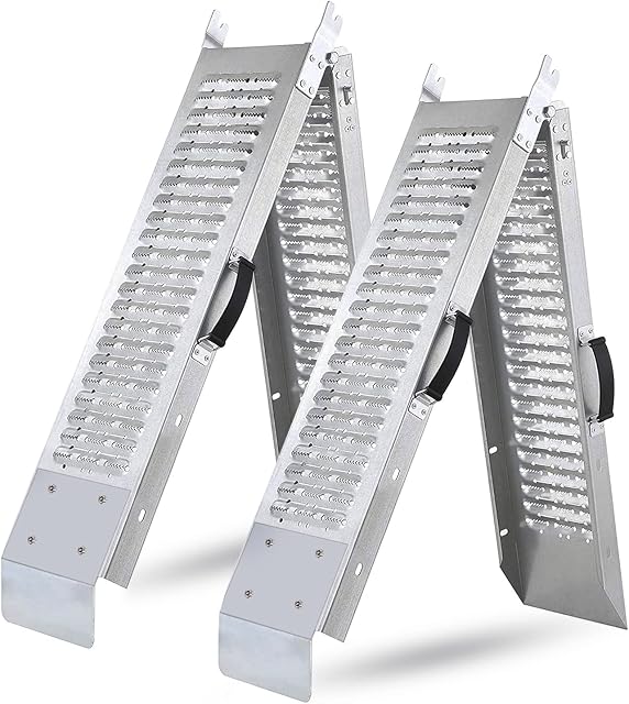 Crystals Loading Ramps, Heavy Duty Folding Ramps Galvanized Non-Slip Foldable Steel Access Ramps for Motorcycle, Car, Bike, Van & Accessible Vehicles - Max Loading Capacity 400 Kg - (Set of 2)