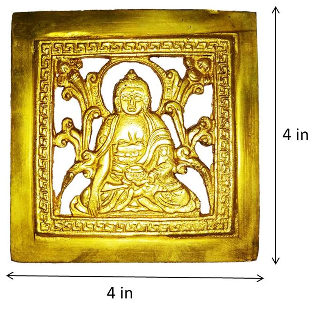 Purpledip Brass Wall Hanging Plaque Gautam Buddha: Dokra Craft Tribal Art Decor Statue (11439), Golden, 10.2L x 10.2W cm - Image 2