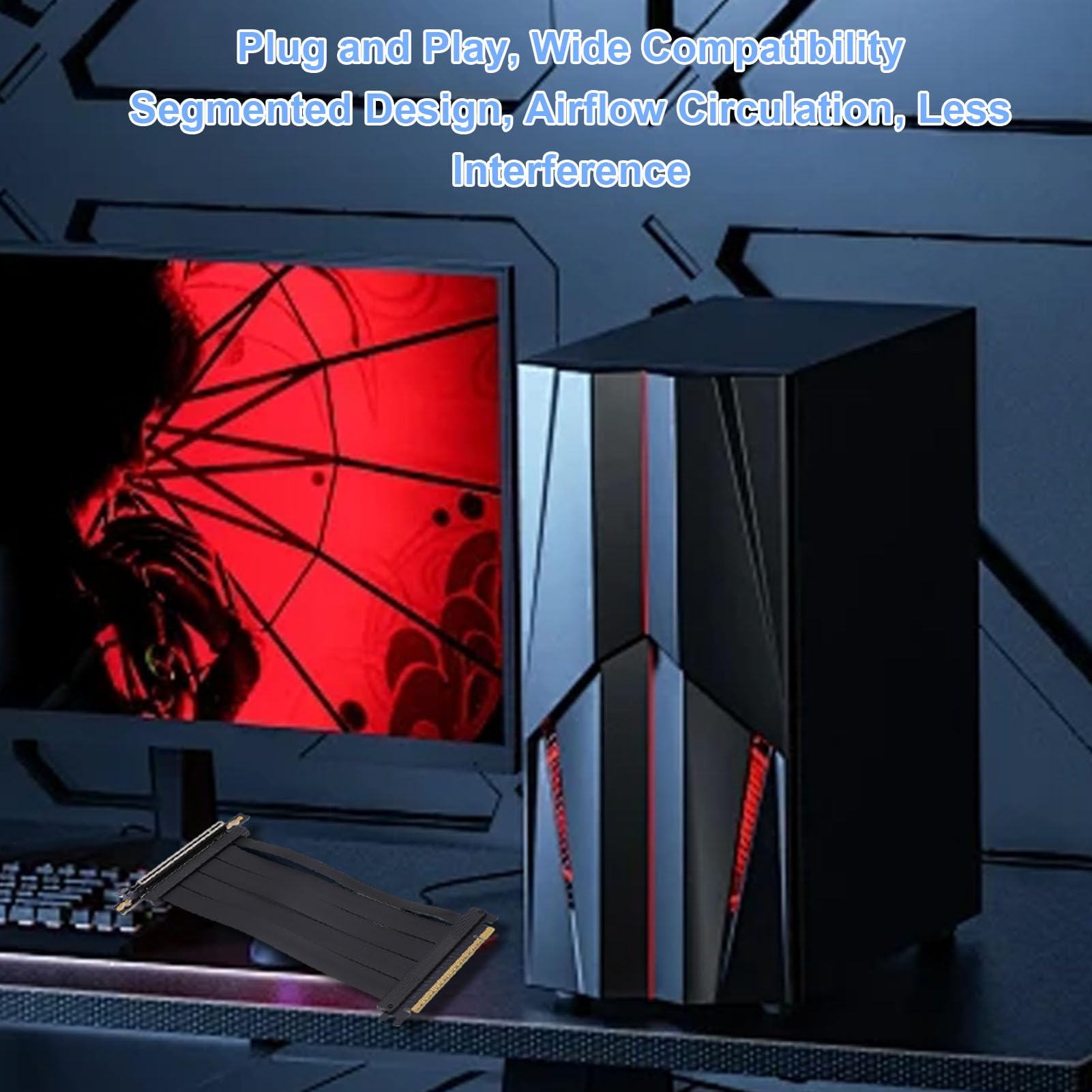 PCIe 5.0 Cables Ascendentes, Enchufe de Protector de Cable y Prueba Futura para Futuras Pruebas para GPU Gen 5, Diseño Segmentado por Cable de Extensión de la Tarjeta Elevadora,