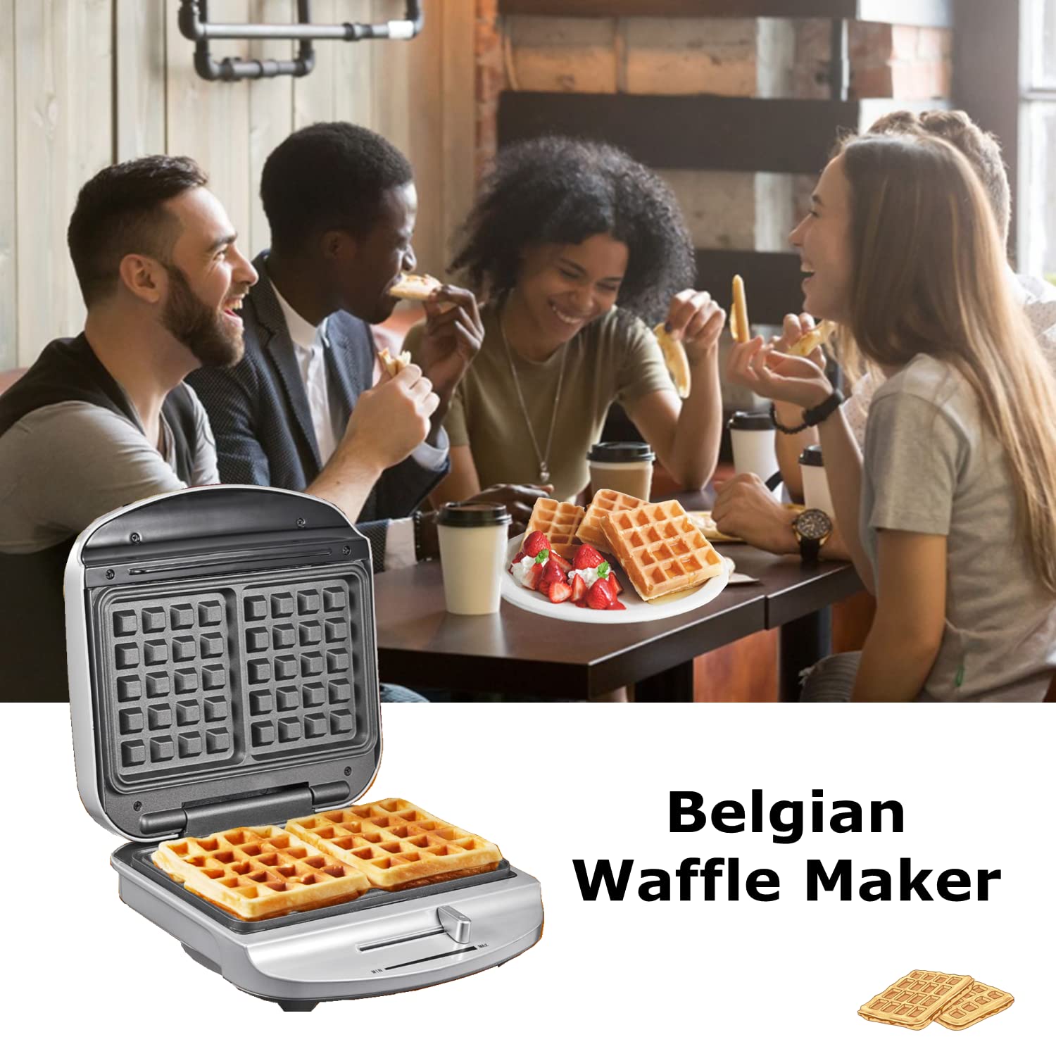 Waffle Maker Iron Machine, Deep Cooking Plates, Nonstick Coating, Browning Control, 1000W