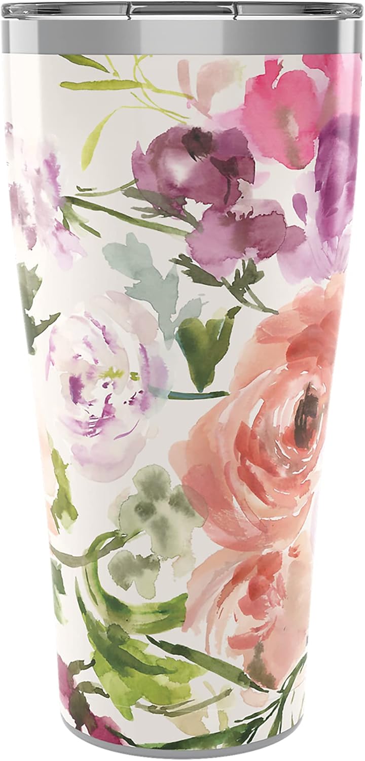 Tervis Kelly Ventura Floral Collection Heather Rose Triple Walled Insulated Tumbler Travel Cup Keeps Drinks Cold & Hot, 30oz Legacy - Stainless Steel, Heather Rose