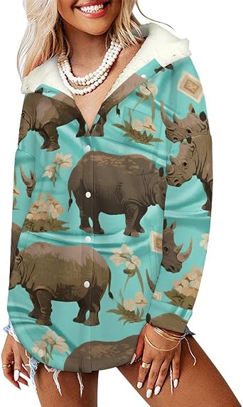 Womens Fleece Cardigan Hoodie with Buttons Double Layered Soft Open Front Sweatshirt with Pockets, Loose Fit