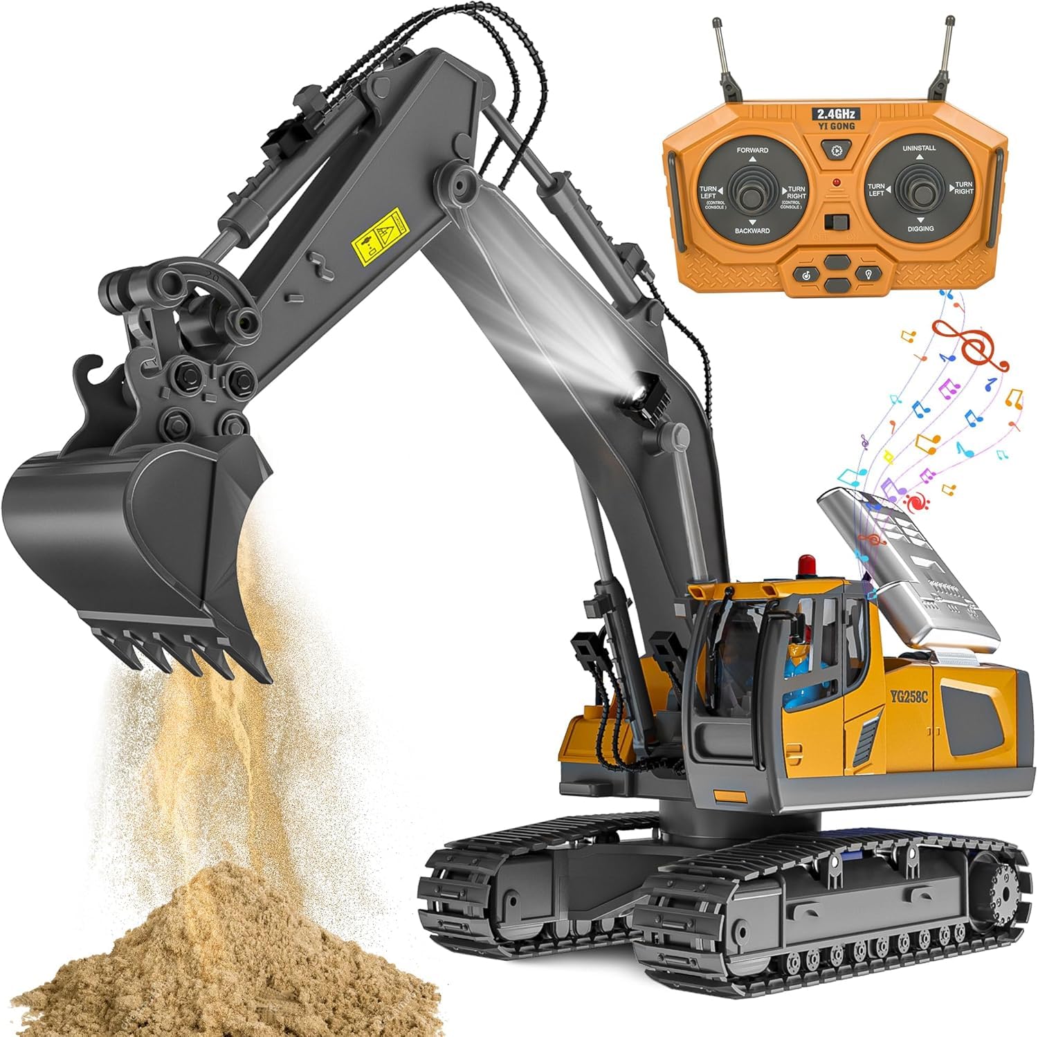 ADTHLIER Remote Control Excavator Toy for Boys 6-11 yrs Old,11-Channel RC Excavator Toy,with Metal Shovel,2.4Ghz RC Construction Vehicle,Ideal Gifts for Kids on