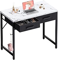 Vista 15 de Pamray Escritorio pequeño para computadora de 32 pulgadas con 2 cajones para dormitorio, estudio, escritura, mesa de oficina en casa para espacios