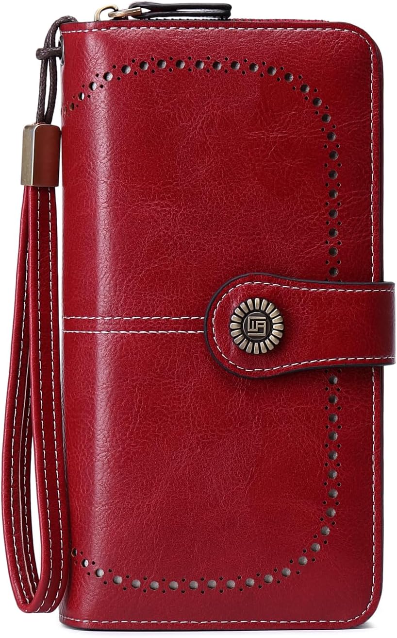 VONCOSS Women's RFID Blocking Wallet - Large Capacity Zip Around Leather Clutch Purse with Card Slots and Phone Holder
