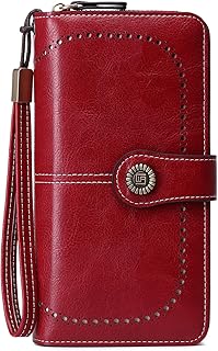 Women Fashion Zip Around Wallet Large Capacity Long Purse Credit Card Phone Holder Clutch with RFID Blocking and Wristlet Strap (Red)