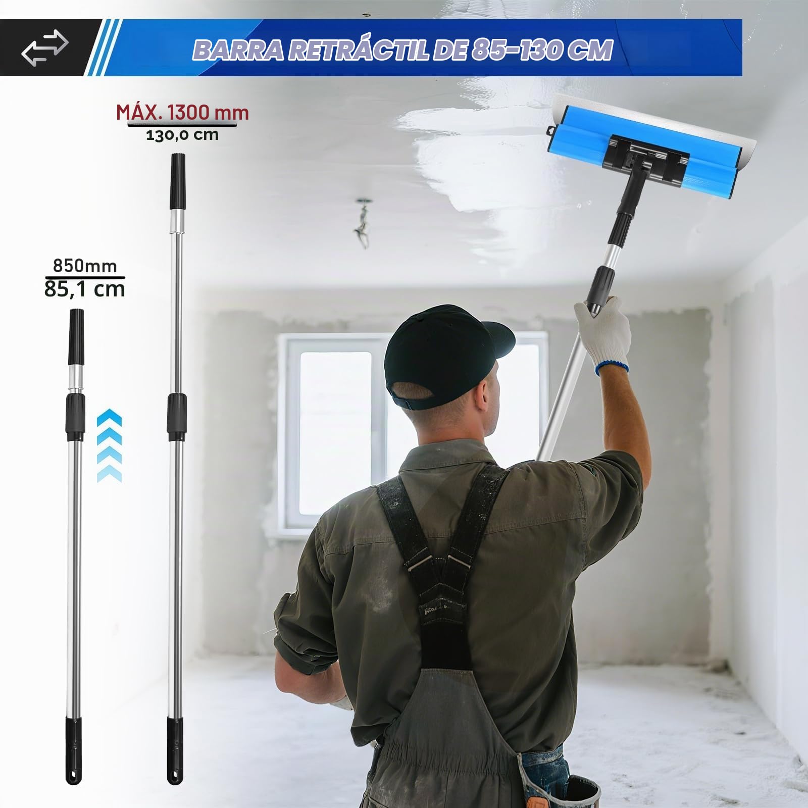 Juego de espátulas para superficies, que incluye 5 raspadores de superficie repuesto, 2 raspadores de mano y varilla telescópica de aluminio. Juego de espátulas para superficies Surface Spatula (Azul)