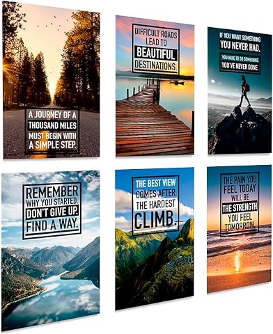 Motivational Posters Set of 6 - Unframed 11x17 Colorful Wall Art Prints for Offi