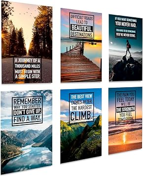 Motivational Posters - Inspirational Quotes Wall Art Set of 6 - Motivational Wall Art Easy To Decorate - Wall Posters For Office, School, HomeOffice - Positive Quotes 11x17in Posters & Prints