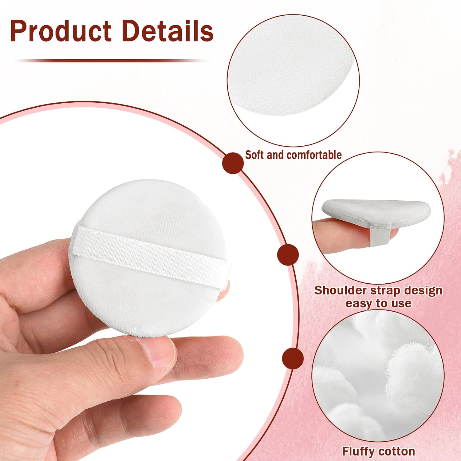 6 PCS Velvet Puff, 2 Inch Small Round Makeup Pads with Ribbon, Soft Velour Eye Shadow Foundation Sponge Makeup Tools for Loose Powder & Liquid Cosmetic