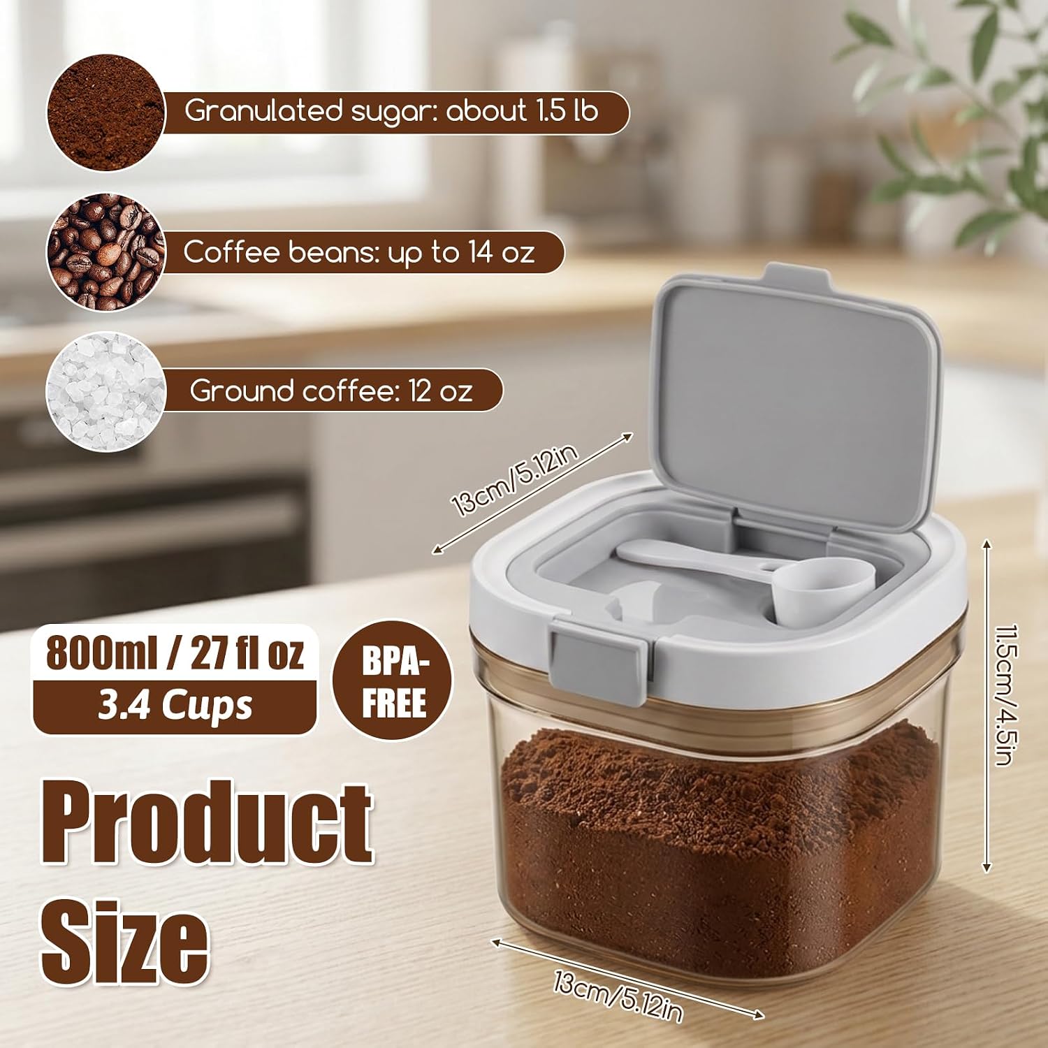 2 Pack 800ml Airtight Coffee Canister 27 fl.oz Coffee Storage Container