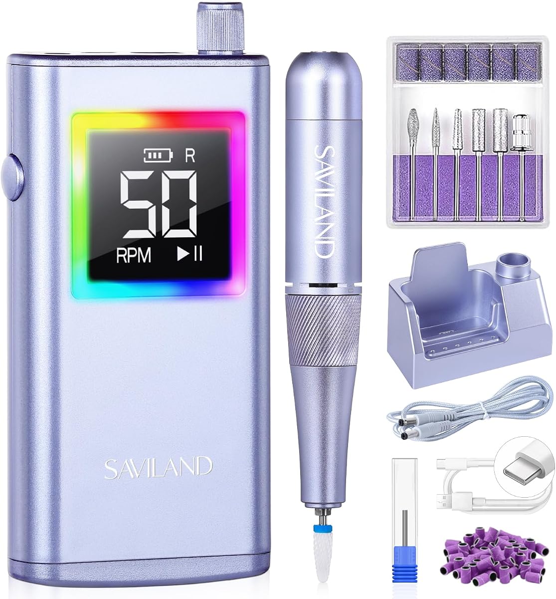 Taladro eléctrico para uñas SAVILAND de 50000 RPM, eliminación rápida para técnicos de uñas acrílicas | Diseño portátil, Energía recargable, Alta velocidad, Grado profesional, Uso en salón, Juego de herramientas para manicura y pedicura