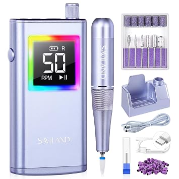SAVILAND 2026 Advanced 50000 RPM Nail Drill Professional 10S Fast Removal Electric Nail File Portable Nail Filer Electric with Rechargeable Electric Nail Drill Pro Acrylic Nail Manicure Nail Tools