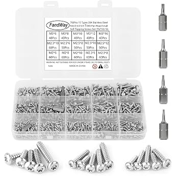 M2 M2.3 M2.6 M3 self-tapping screws set 760 pieces Torx screws set self-tapping screws round head wood construction screws 304 stainless steel pan head self-drilling screws with 4 bits for