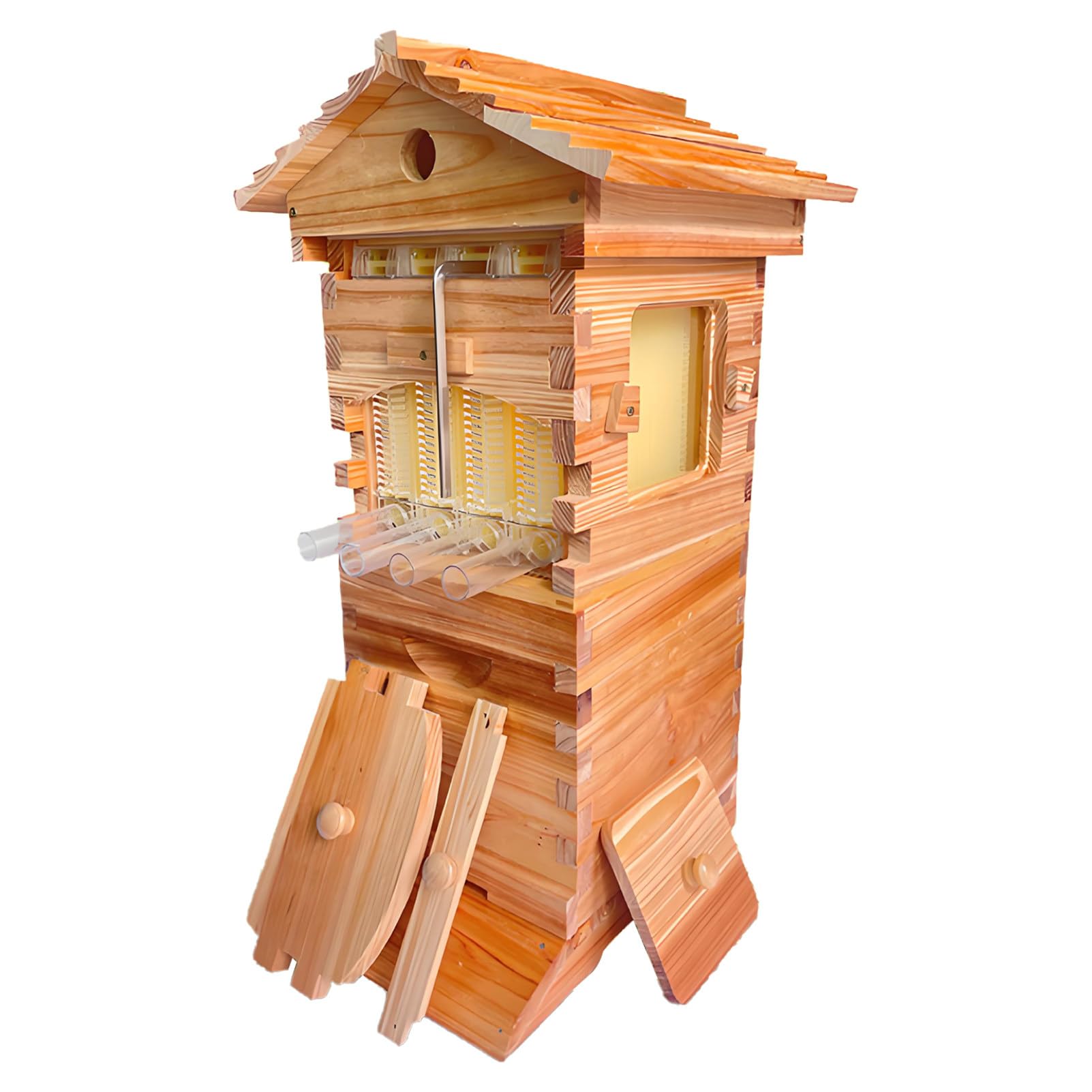 Kit completo de madera para principiantes con ventana de observación y boquilla de miel, marcos automáticos para apicultura en el patio trasero