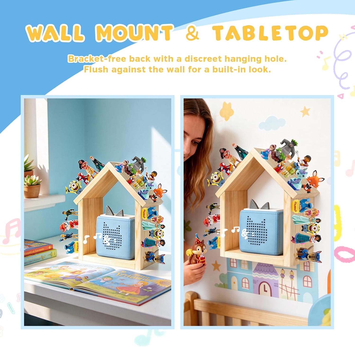 for Tonies Shelf, DIY House for ToniesBox 1 and 2 Storage Organizer 12-40 Tonies, Magentic Wall Shelf Display Tonies, with 40Pcs Magnetic Adhesive Metal Plate + DIY Toys image 5