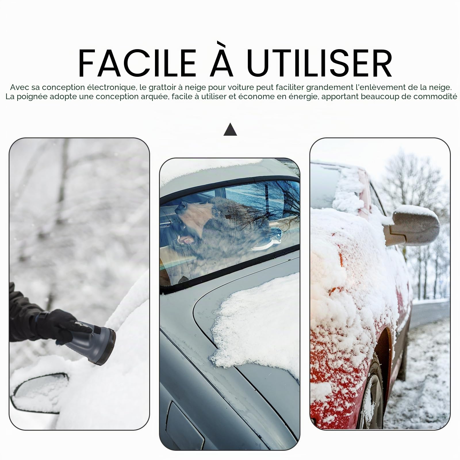Grattoir à Neige Électrique Multifonction en Abs pour Voiture Capacité 3000 Ah, Déneigement et Dégel Rapides, Rangement Pratique pour l'hiver