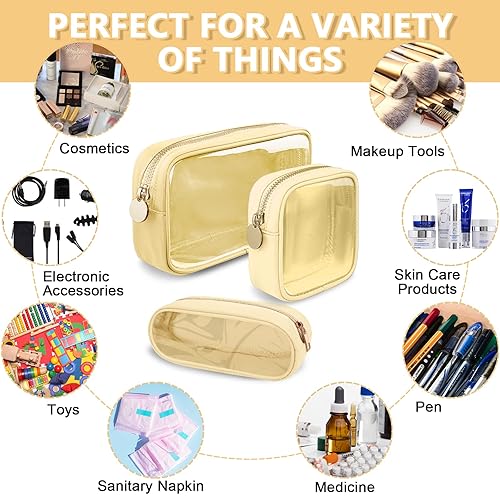 Miniatura 6 de Bolsa de maquillaje pequeña transparente con cremallera, bolsa de viaje para cosméticos de nailon y PVC estilo preppy aprobada por la TSA para