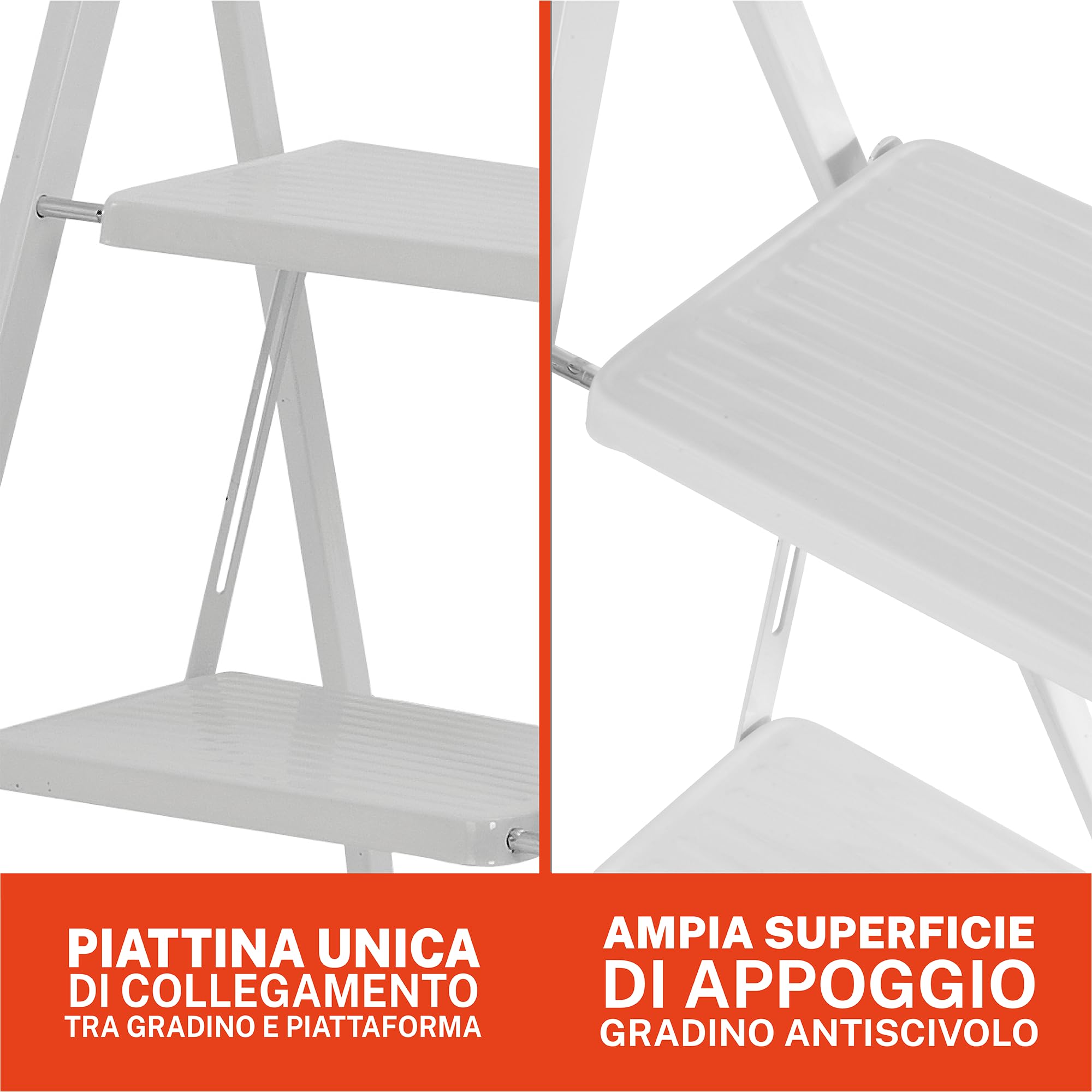 GIERRE Selecta Scaletta 2 Gradini in Acciaio 90H x 48 cm Scaletta Pieghevole Salvaspazio Ampia Superficie d'Appoggio del Gradino 20 x 30 cm Piedini Antiscivolo in Plastica