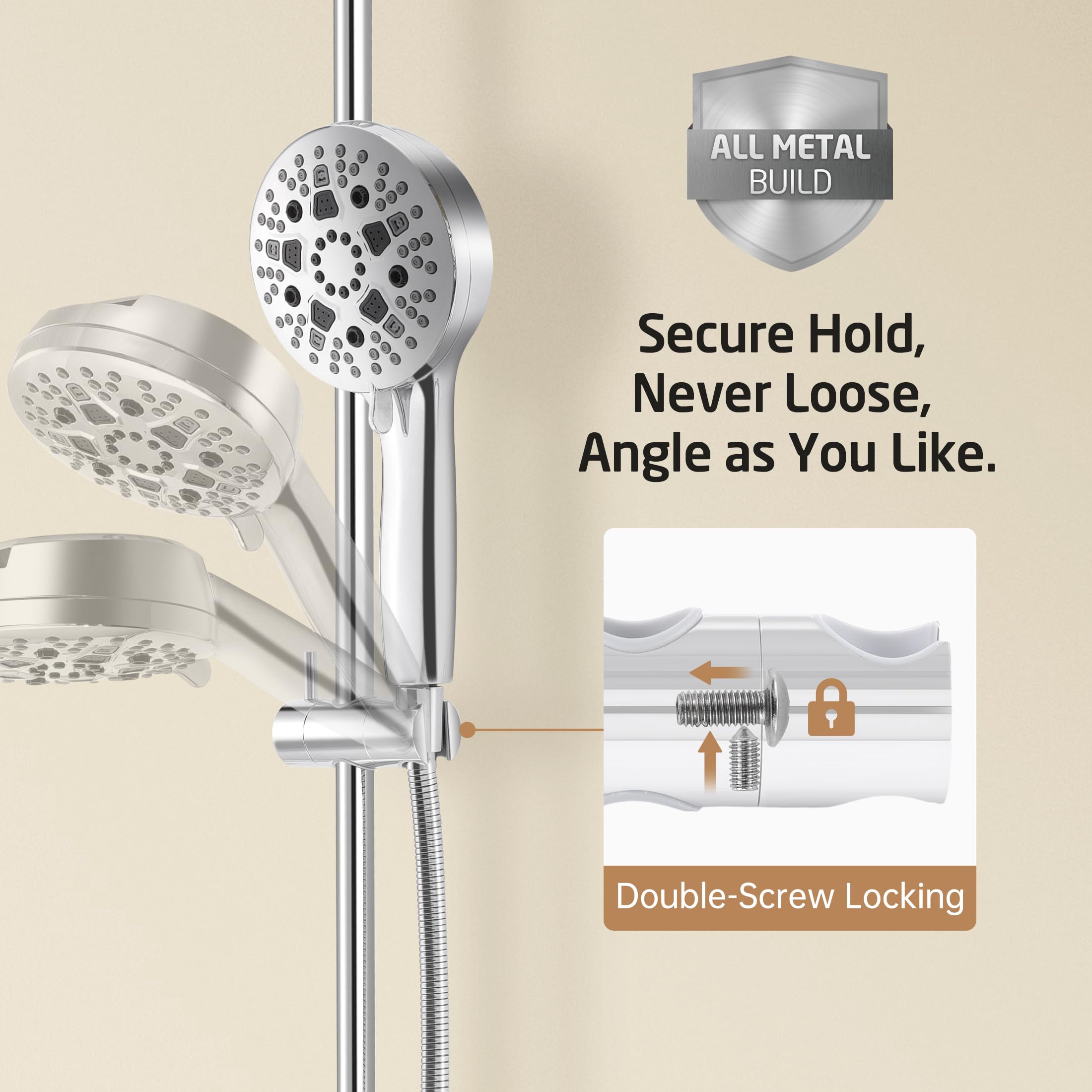 KES Barra deslizante de ducha de metal de 30 pulgadas con soporte ajustable para cabezal de ducha (no plástico), barra deslizante de ducha de acero inoxidable 18/8 con cubierta de soporte ajustable