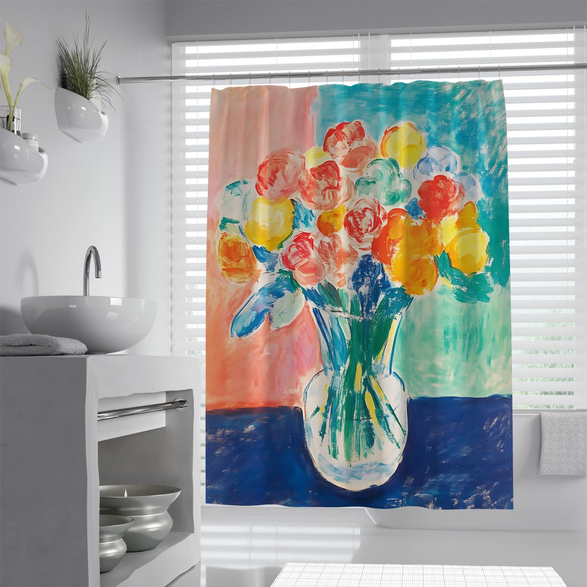 Rideau de douche bouquet floral rustique en tissu polyester lavable de haute qualité