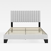 Vista 9 de Base de cama tamaño Queen, plataforma tapizada con cabecero ajustable, estructura resistente y listones de madera, silenciosa, no necesita somier
