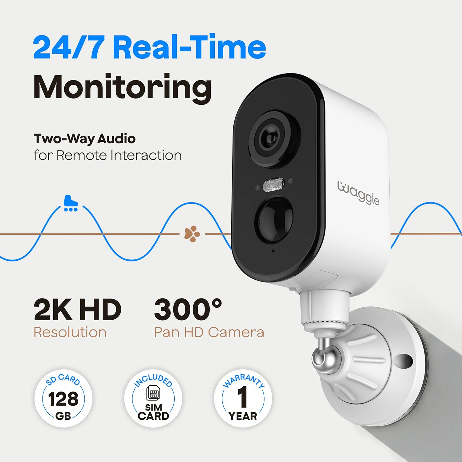 Waggle Pack of 2 4G LTE Security Camera for RV, No Wi-Fi Needed, 2K HD, 300° Pan, 9000mAh Battery, PIR & AI Human Detection, Siren Alarm, Indoor/Outdoor Cam for Camping/Travel, Subscription Required