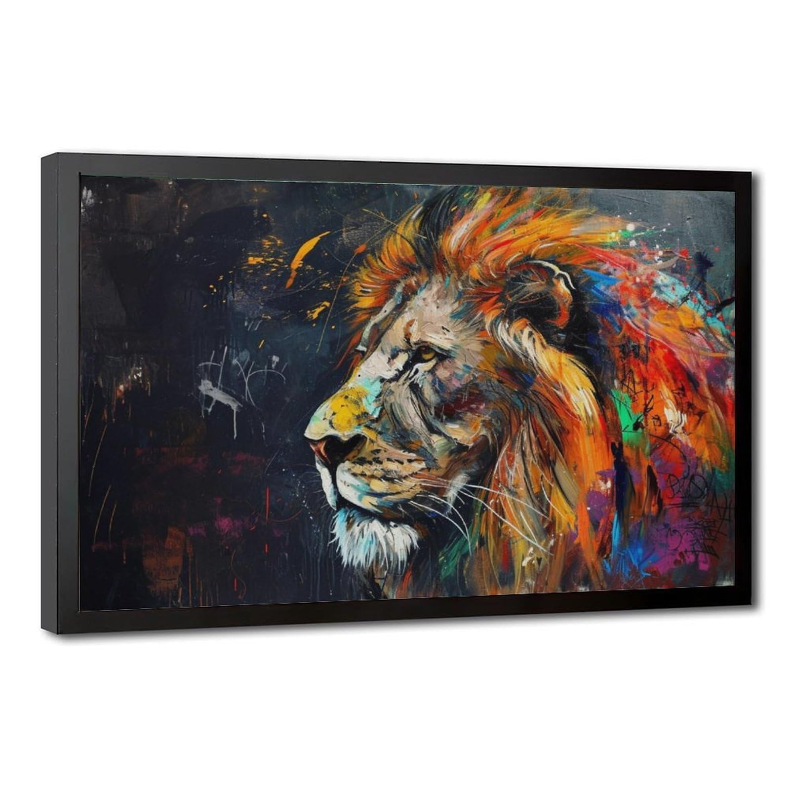 Pyberon Black Frame-Style Colorful Lion Head Canvas Poster For Dorm Room Decor Gift