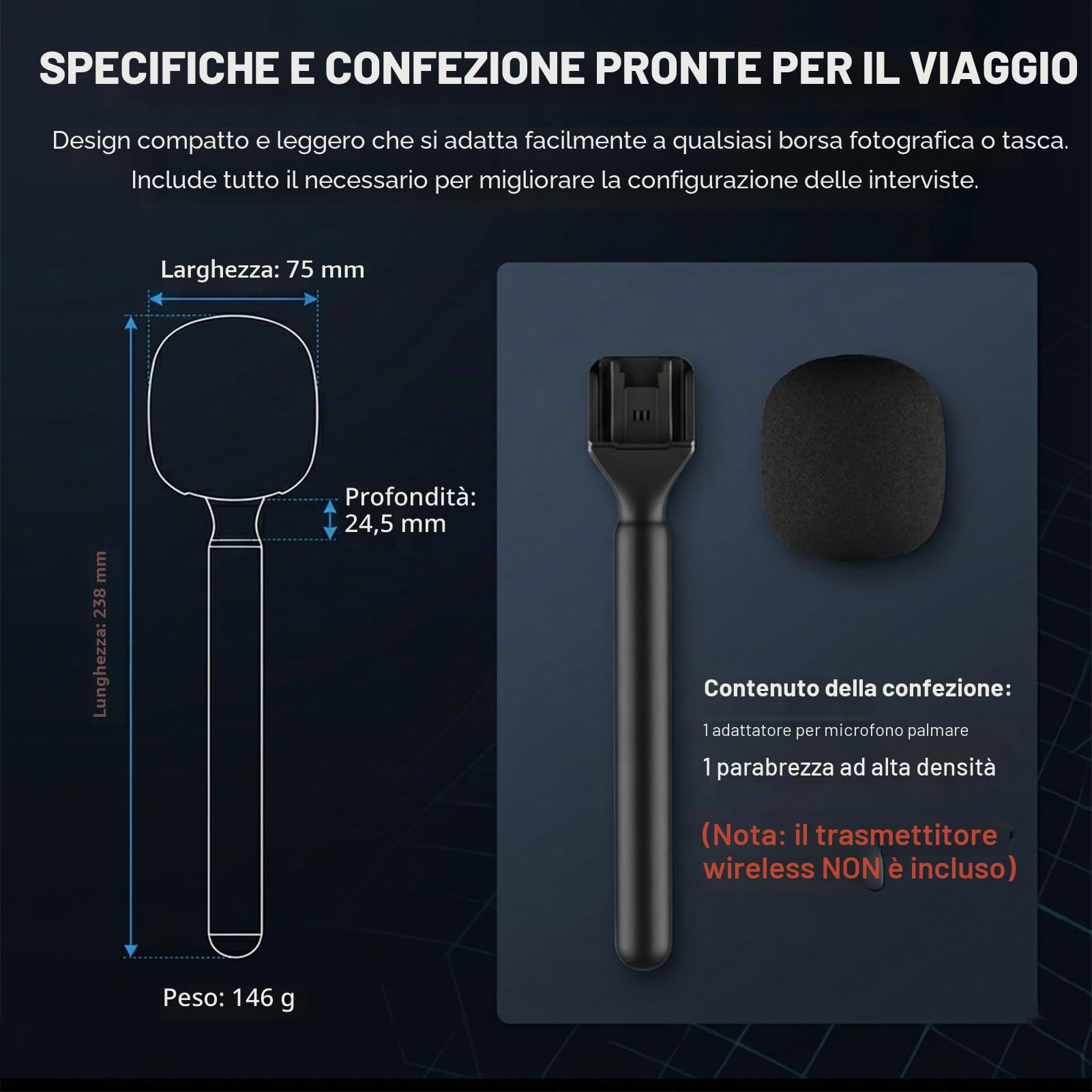 Supporto per DJI Mic 3/2/Mini 2/Mini/Rode Wireless GO II/Insta360 Handle Rig Wireless Interview Lavalier Microfono Adattatore Palmare per DJI Osmo Pocket 3/4 Mic 2/3/Hollyland Lark M1/C1/Synco G1/A2