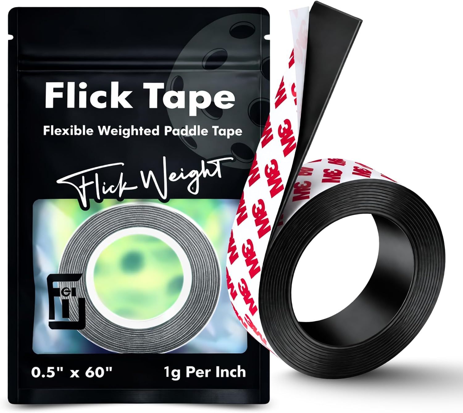 FlickTape Pickleball Weighted Tape - Low Profile Balance Tuning Roll - Lead-Free Pickleball Paddle Weights - 5ft Paddle Tape for Custom Weight Setup