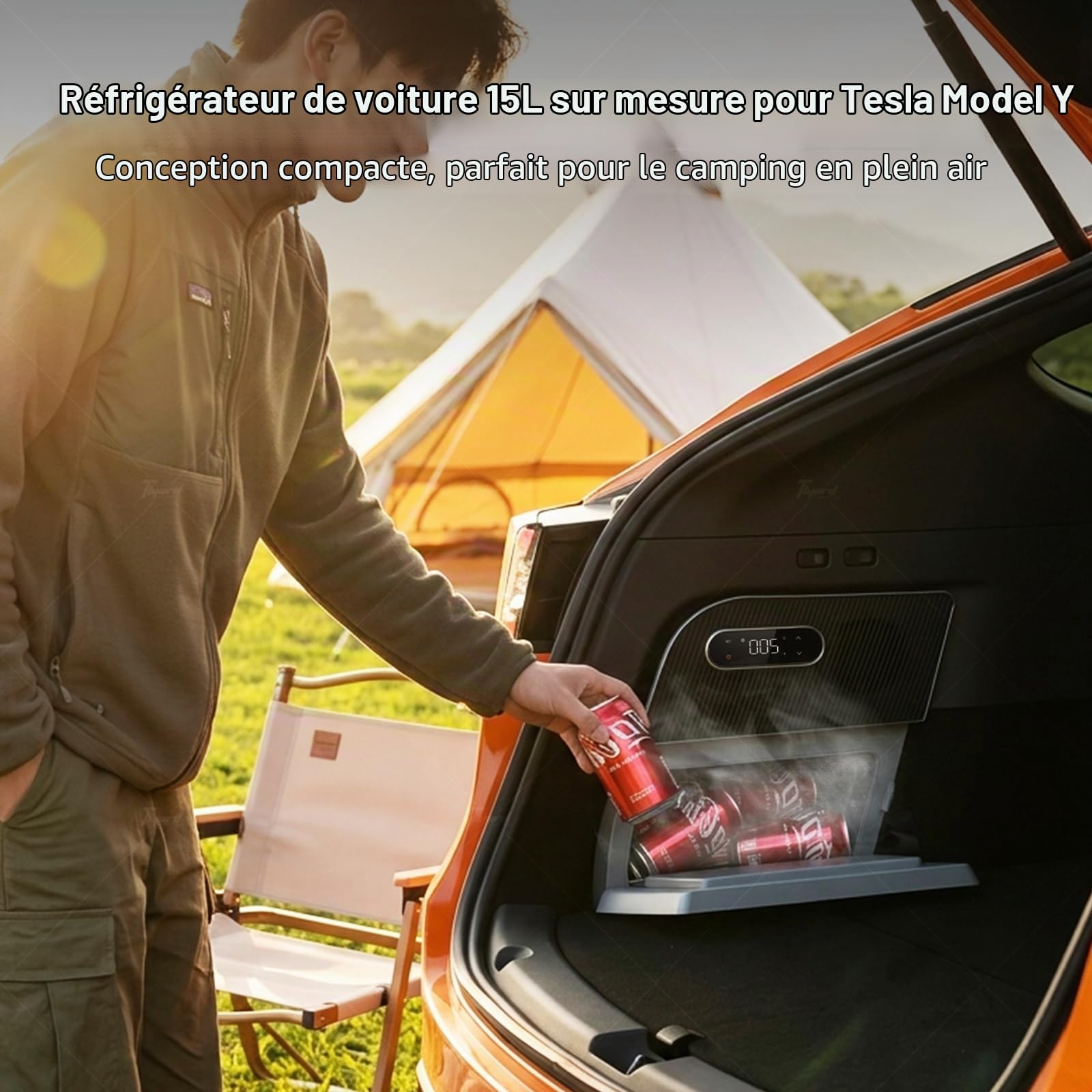 Tlyard Réfrigérateur de voiture Tesla Model Y, refroidissement de -5,6 °C, refroidissement AI 3 modes, consommation d'énergie ultra faible de 0,5 kWh, facile à installer, parfait pour refroidisseur